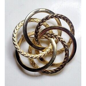 Circular Swril Brooch Gold Tone Large Vintage Interlocking Flaw